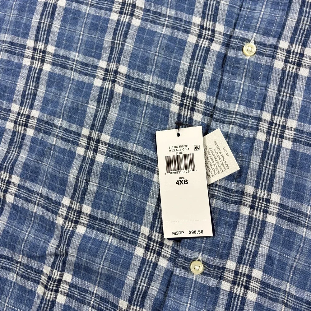Polo Ralph Lauren Linen Shirt Mens 4XB Big Blue Plaid Button Up Beach NEW